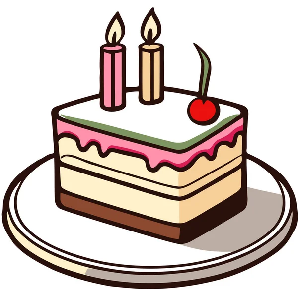 Doğum günü, düğün, beyaz arka planda düz renk vektör tasarımlı mumlu tart keki