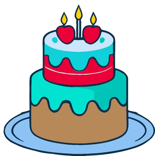 Doğum günü, düğün, beyaz arka planda düz renk vektör tasarımlı mumlu tart keki