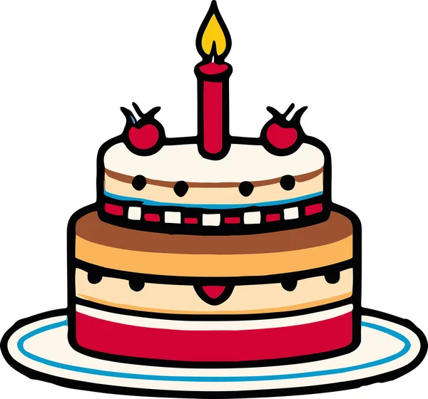 Doğum günü, düğün, beyaz arka planda düz renk vektör tasarımlı mumlu tart keki