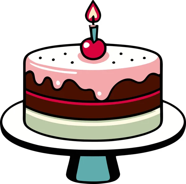 Doğum günü, düğün, beyaz arka planda düz renk vektör tasarımlı mumlu tart keki