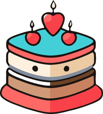 Doğum günü, düğün, beyaz arka planda düz renk vektör tasarımlı mumlu tart keki