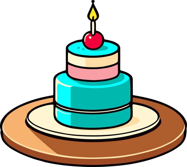 Birthday Wedding Tart Cake Candle Flat Color Vector Design White — Stock Vector