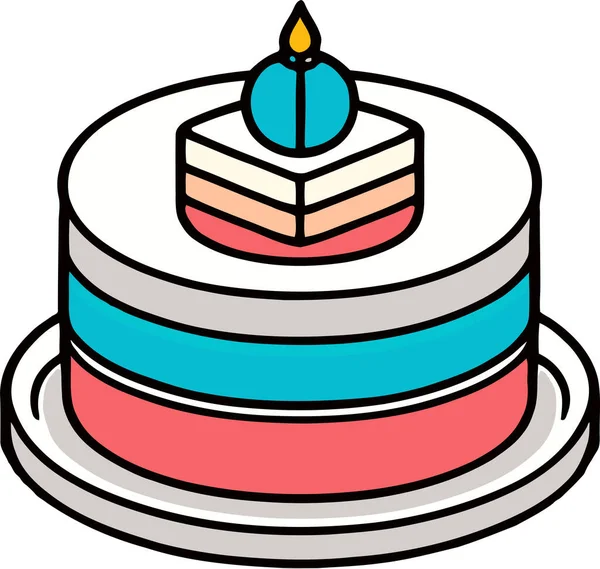 Doğum günü, düğün, beyaz arka planda düz renk vektör tasarımlı mumlu tart keki