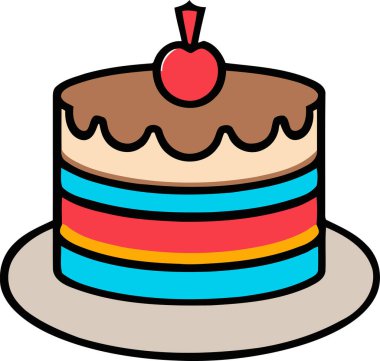 Doğum günü, düğün, beyaz arka planda düz renk vektör tasarımlı mumlu tart keki