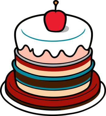 Doğum günü, düğün, beyaz arka planda düz renk vektör tasarımlı mumlu tart keki