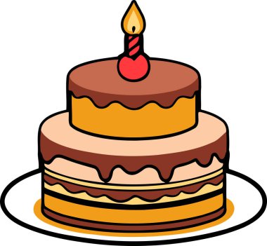 Doğum günü, düğün, beyaz arka planda düz renk vektör tasarımlı mumlu tart keki