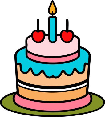 Doğum günü, düğün, beyaz arka planda düz renk vektör tasarımlı mumlu tart keki