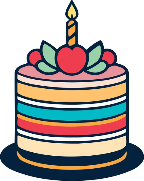Doğum günü, düğün, beyaz arka planda düz renk vektör tasarımlı mumlu tart keki