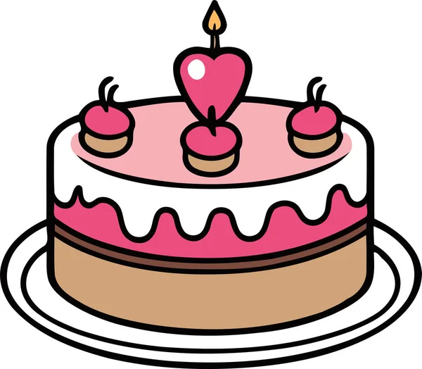 Doğum günü, düğün, beyaz arka planda düz renk vektör tasarımlı mumlu tart keki