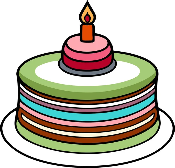 Doğum günü, düğün, beyaz arka planda düz renk vektör tasarımlı mumlu tart keki