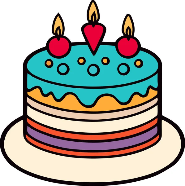 Doğum günü, düğün, beyaz arka planda düz renk vektör tasarımlı mumlu tart keki