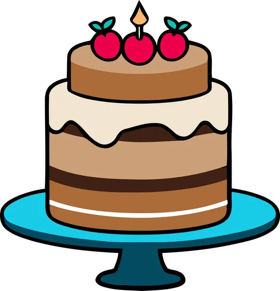 Doğum günü, düğün, beyaz arka planda düz renk vektör tasarımlı mumlu tart keki