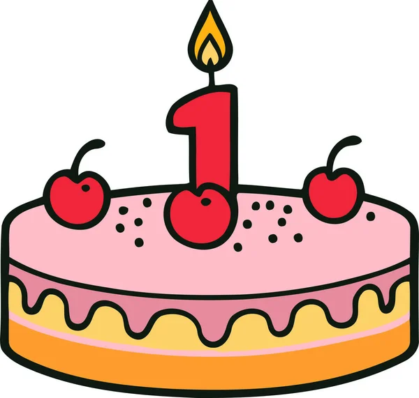 Doğum günü, düğün, beyaz arka planda düz renk vektör tasarımlı mumlu tart keki