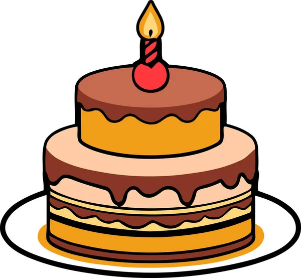 Doğum günü, düğün, beyaz arka planda düz renk vektör tasarımlı mumlu tart keki