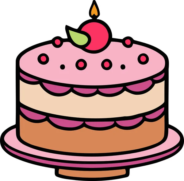 誕生日 結婚式 白い背景のフラットカラーベクトルデザインのキャンドルとタルトケーキ — ストックベクタ