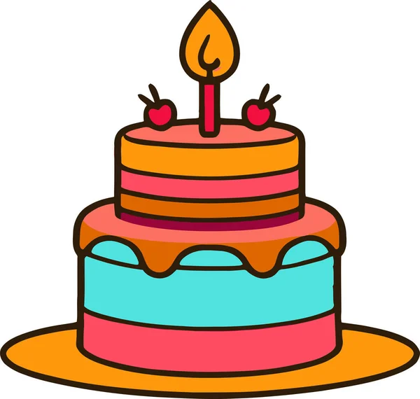 Doğum günü, düğün, beyaz arka planda düz renk vektör tasarımlı mumlu tart keki