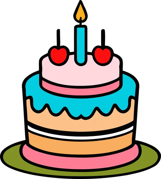 Doğum günü, düğün, beyaz arka planda düz renk vektör tasarımlı mumlu tart keki