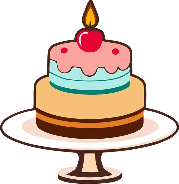 Doğum günü, düğün, beyaz arka planda düz renk vektör tasarımlı mumlu tart keki