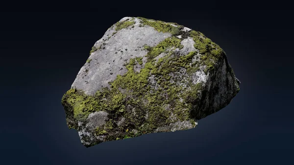 Pedra Rochosa Com Musgo Isolado Fundo Escuro Para Design Decoração — Fotografia de Stock