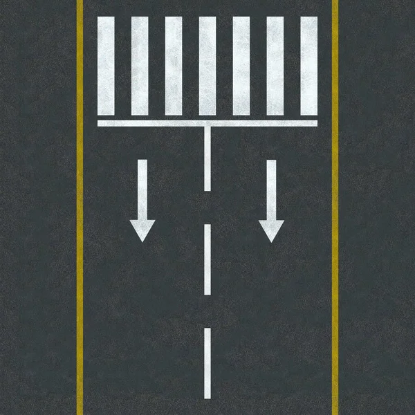 Level Asphalted Road Two Yellow Dashed White Stripe Pedestrian Crossing — Stock Photo, Image