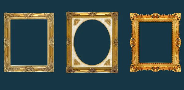 Декоративные Винтажные Рамки Границы Теней Изолированы Темном Фоне Золотая Рамка — стоковое фото