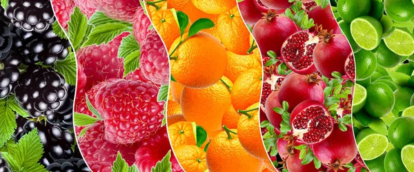 新鲜水果为背景 浆果和水果为设计和装饰横幅 — 图库照片