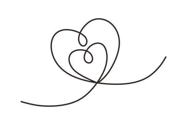 Heart Continuous One Line Drawing Double Heart Hand Drawn Black — Stock Vector