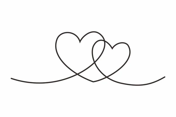 Cuore Continuo Disegno Una Linea Doppio Cuore Disegnato Mano Bianco — Vettoriale Stock