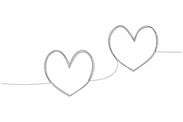 Zwei Miteinander Verbundene Herzen Durchgehende Linienzeichnung Handgezeichnetes Doppeltes Herz Schwarz — Stockvektor