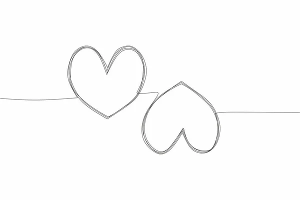 Dois Corações Ligados Desenho Contínuo Uma Linha Duplo Coração Desenhado — Vetor de Stock