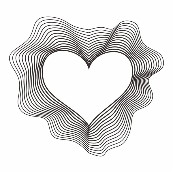 Umělecký Tvar Srdce Vlnící Kontury Trojrozměrné Srdce Černé Čáry Izolované — Stockový vektor