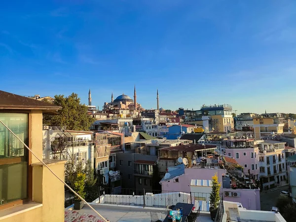 Стамбульський Міський Краєвид Мечеть Районом Султанахмет Проти Заходу Сонця Хмар — стокове фото