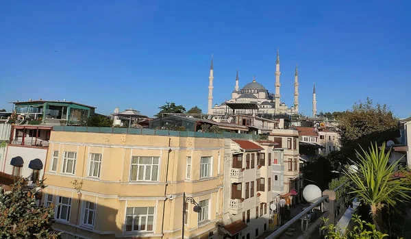 Istanbul Uitzicht Stad Moskee Met Sultanahmet Wijk Tegen Zonsondergang Hemel — Stockfoto