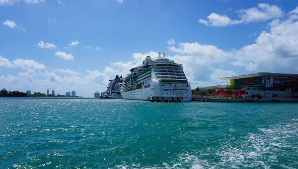 stock image Miami, Florida, USA - April 23, 2022: Port of Miami with cruise ships. Miami is a major port in United States for cruise liners.