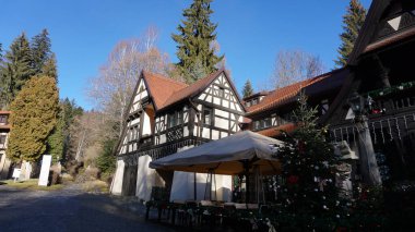 Sinaia, Romania. Typical architecture with german influence in the city from Carpathian Mountains, Peles.