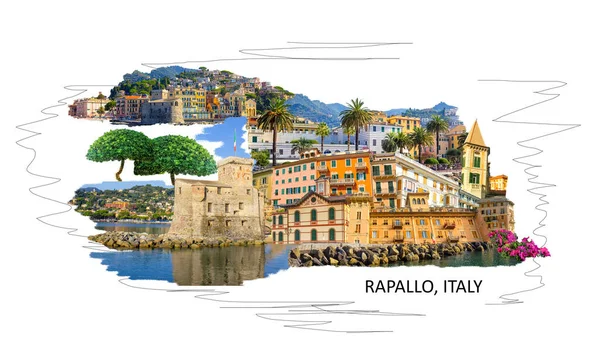 Panorama Della Città Rapallo Liguria Collage — Foto Stock