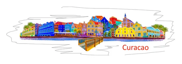 Willemstad Curaçao Holanda Passeio Marítimo Com Edifícios Coloridos Dia Ensolarado — Fotografia de Stock