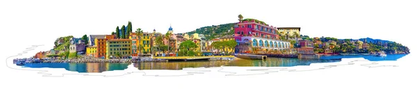 Collage Architectuur Strand Van Santa Margherita Ligure Populaire Toeristische Bestemming — Stockfoto
