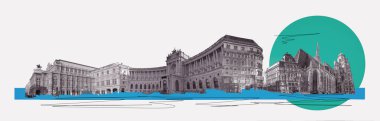Viyana Avusturya 'nın beyaz arka planda kolajlı çeşitli resimleri. Sanat kolajı veya tasarım