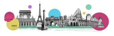 Paris hakkında çağdaş tasarım ya da sanat kolajı. Moda klasiği. Seyahat, tatil konsepti