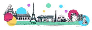 Paris hakkında çağdaş tasarım ya da sanat kolajı. Moda klasiği. Seyahat, tatil konsepti