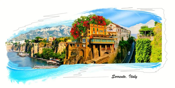 Collage Sobre Hermosa Bahía Con Casas Colores Portofino Liguria Italia — Foto de Stock