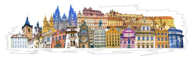 Eski kasaba Prag, Çek Cumhuriyeti ile ilgili kolaj. Sanat tasarımı. Seyahat kavramı