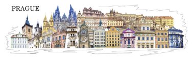 Eski kasaba Prag, Çek Cumhuriyeti ile ilgili kolaj. Sanat tasarımı. Seyahat kavramı