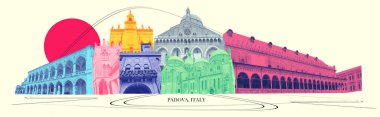 Padua İtalya 'nın sanat kolajı ya da resim tasarımı. Palazzo, İtalya Padova 'nın tarihi binası
