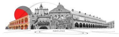 Padua İtalya 'nın sanat kolajı ya da resim tasarımı. Palazzo, İtalya Padova 'nın tarihi binası