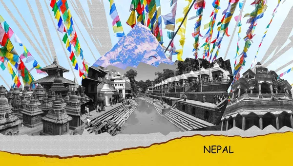 Kollázs Népszerű Nepáli Utazási Célpontok Katmandu Völgy Himalája Hegység Annapurna — Stock Fotó