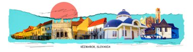 Kezmarok hakkında sanat kolajı ya da tasarım. Kezmarok, Slovakya 'nın doğusunda yer alan bir şehirdir..