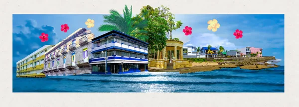Port Limon Hamn Costa Rica Hav Och Blå Himmel Kollage — Stockfoto