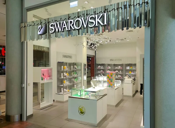 Cracovie Pologne Mai 2023 Swarovski Store Sign Logo Marque Swarovski — Photo